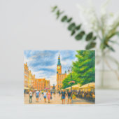 Pastel tekening van Danzig’s Lange Markt met kerk Feestdagenkaart (Staand voorkant)