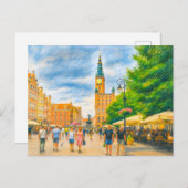 Pastel tekening van Danzig’s Lange Markt met kerk Feestdagenkaart (Voorkant / Achterkant)