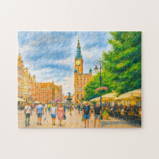 Pastel tekening van Danzig’s Lange Markt met kerk Legpuzzel (Horizontaal)