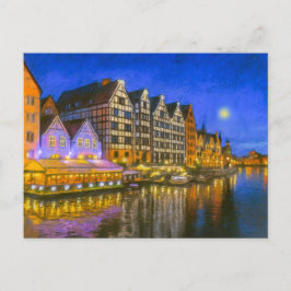 Pastel tekening van Danzig's Motlawa waterkant op  Feestdagenkaart