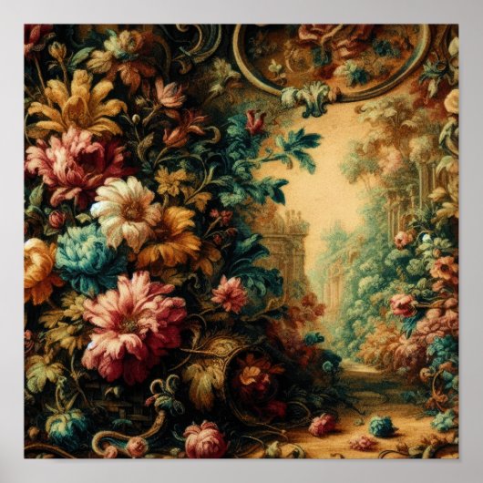 Pastel Tekening van een Antiek Tapestry Doek Poster (Voorkant)