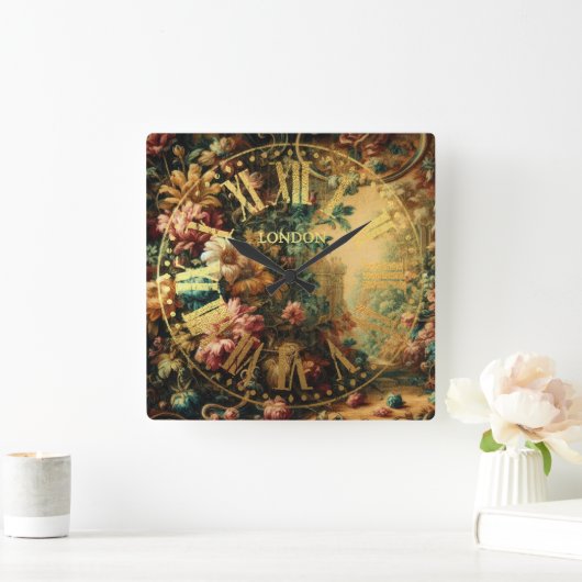 Pastel Tekening van een Antiek Tapestry Doek Vierkante Klok (Huis)