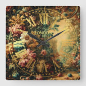 Pastel Tekening van een Antiek Tapestry Doek Vierkante Klok (Voorkant)