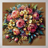 Pastel Tekening van een Bloemenboeket Poster (Voorkant)