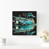 Pastel tekening van een groene eend op het water vierkante klok (Huis)