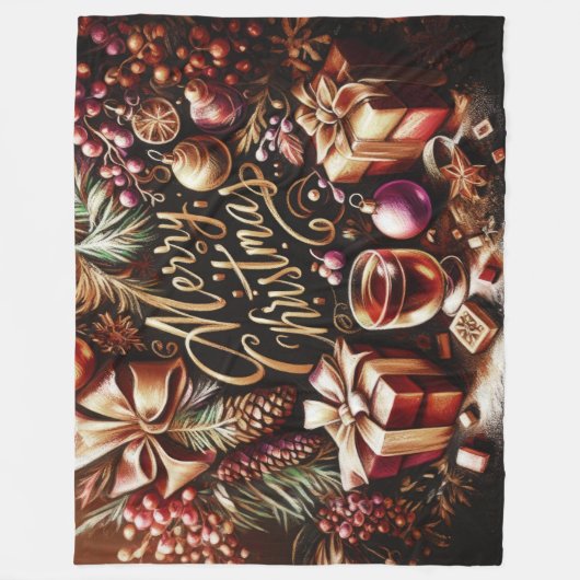 Pastel Tekening van een Kerst Whimsical Fleece Deken (Voorkant)