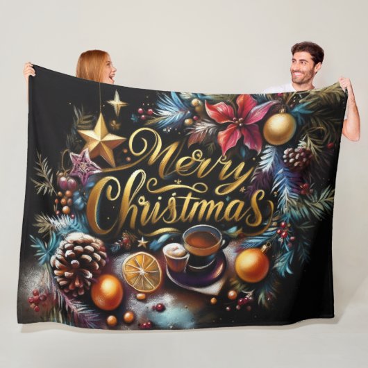 Pastel Tekening van een Kerst Whimsical Fleece Deken (In situ)