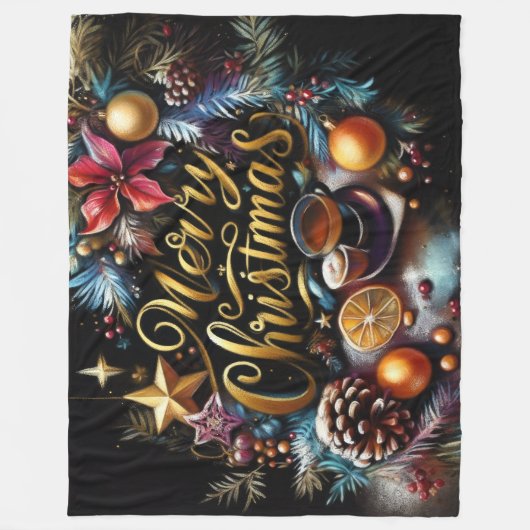 Pastel Tekening van een Kerst Whimsical Fleece Deken (Voorkant)