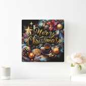 Pastel Tekening van een Kerst Whimsical Vierkante Klok (Huis)