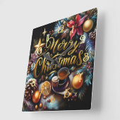 Pastel Tekening van een Kerst Whimsical Vierkante Klok (Hoek)