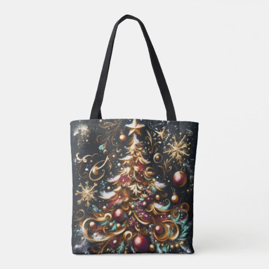 Pastel tekening van een Kerstboom vol fantasie Tote Bag (Achterkant)