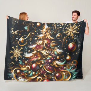 Pastel Tekening van een Kerstboom Whimsical Fleece Deken