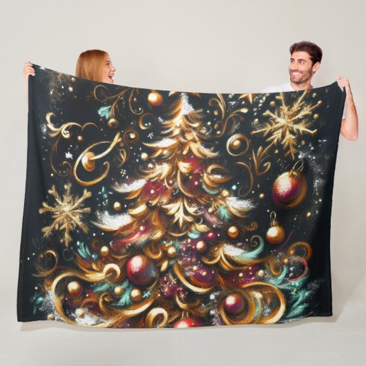 Pastel Tekening van een Kerstboom Whimsical Fleece Deken (In situ)