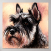 Pastel Tekening van een Schnauzer Hond Poster (Voorkant)