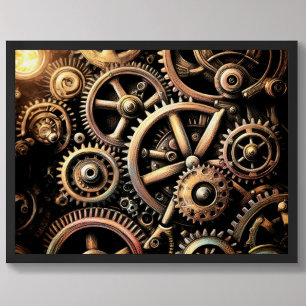 Pastel Tekening van Gears Cogs Steampunk Poster