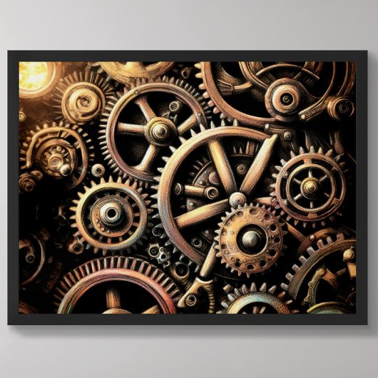 Pastel Tekening van Gears Cogs Steampunk Poster
