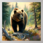 Pastel Tekening van Grizzly Beer in Natuur Poster (Voorkant)