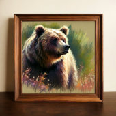 Pastel Tekening van Grizzly Beer in Natuur Poster