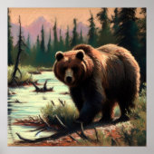 Pastel Tekening van Grizzly Beer in Natuur Poster (Voorkant)