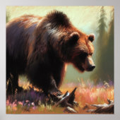 Pastel Tekening van Grizzly Beer in Natuur Poster (Voorkant)