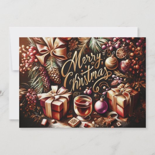 Pastel tekening van Kerstmis Whimsical Feestdagenkaart (Voorkant)