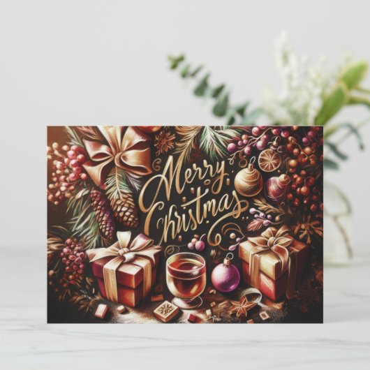 Pastel tekening van Kerstmis Whimsical Feestdagenkaart (Staand voorkant)