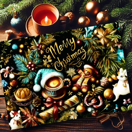 Pastel tekening van Kerstmis Whimsical Kaart