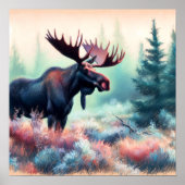 Pastel Tekening van Moose in Natuur Poster (Voorkant)