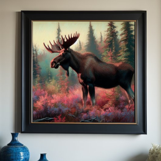 Pastel Tekening van Moose in Natuur Poster