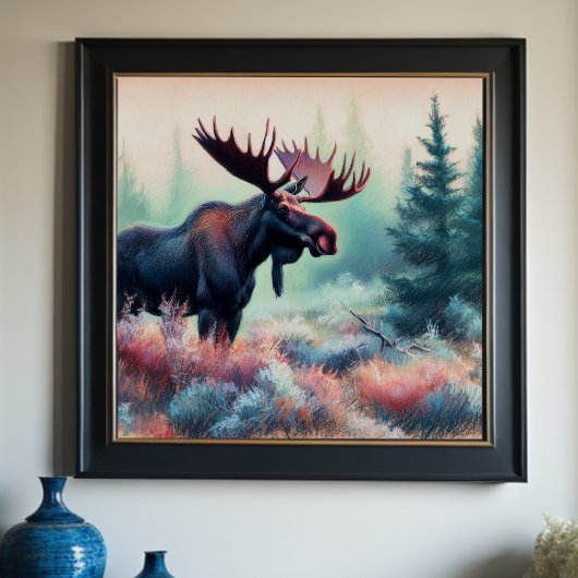Pastel Tekening van Moose in Natuur Poster
