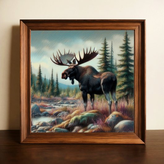 Pastel Tekening van Moose in Natuur Poster
