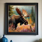 Pastel Tekening van Moose in Natuur Poster