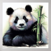 Pastel Tekening van Panda Beer Bamboe Poster (Voorkant)