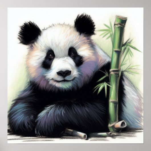 Pastel Tekening van Panda Beer Bamboe Poster (Voorkant)