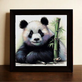 Pastel Tekening van Panda Beer Bamboe Poster