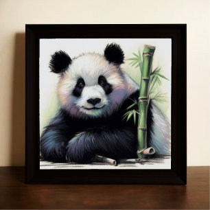 Pastel Tekening van Panda Beer Bamboe Poster
