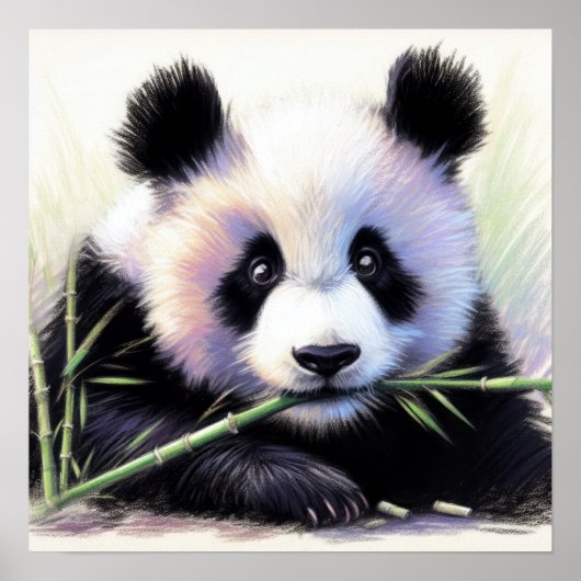 Pastel Tekening van Panda Beer Bamboo II Poster (Voorkant)