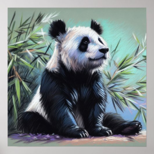 Pastel Tekening van Panda Beer Bamboo III Poster (Voorkant)