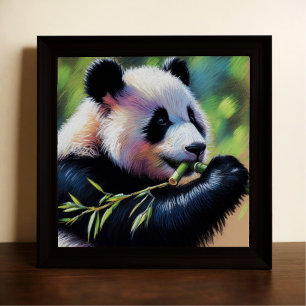 Pastel Tekening van Panda Beer Eating Bamboo Poster