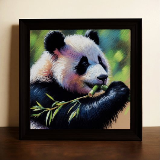 Pastel Tekening van Panda Beer Eating Bamboo Poster