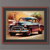 Pastel Tekening Vintage Auto 1950 Poster