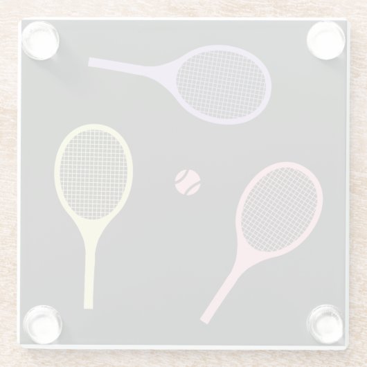 Pastel Tennis Rackets met Tennis Ball op Black Glazen Onderzetter (Achterkant)