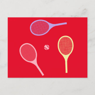Pastel Tennis Rackets met Tennis Ball op Red Briefkaart