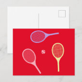 Pastel Tennis Rackets met Tennis Ball op Red Briefkaart (Voorkant / Achterkant)
