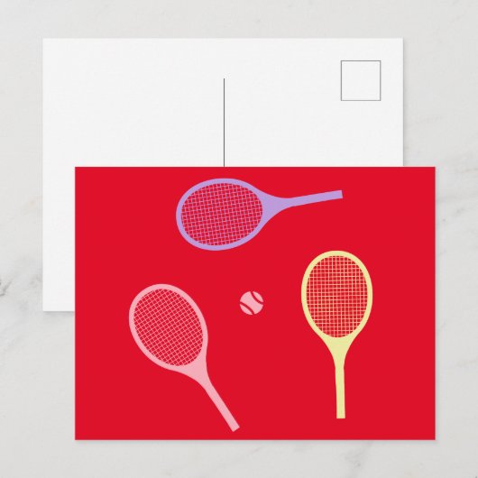 Pastel Tennis Rackets met Tennis Ball op Red Briefkaart (Voorkant / Achterkant)