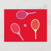 Pastel Tennis Rackets met Tennis Ball op Red Briefkaart (Voorkant)
