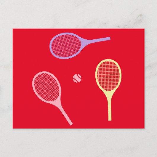 Pastel Tennis Rackets met Tennis Ball op Red Briefkaart (Voorkant)