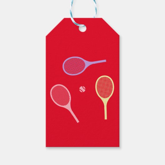 Pastel Tennis Rackets met Tennis Ball op Red Cadeaulabel (Voorkant)