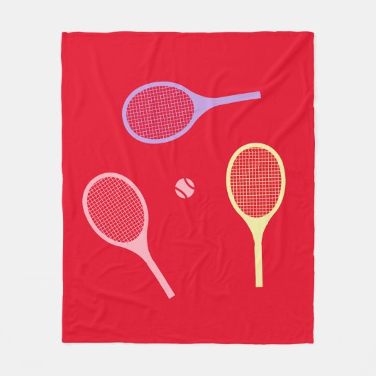 Pastel Tennis Rackets met Tennis Ball op Red Fleece Deken (Voorkant)