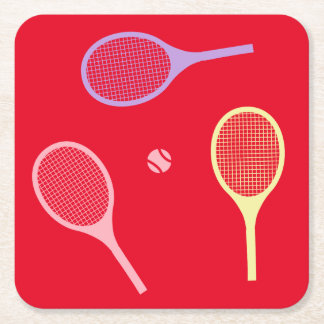 Pastel Tennis Rackets met Tennis Ball op Red Kartonnen Onderzetters